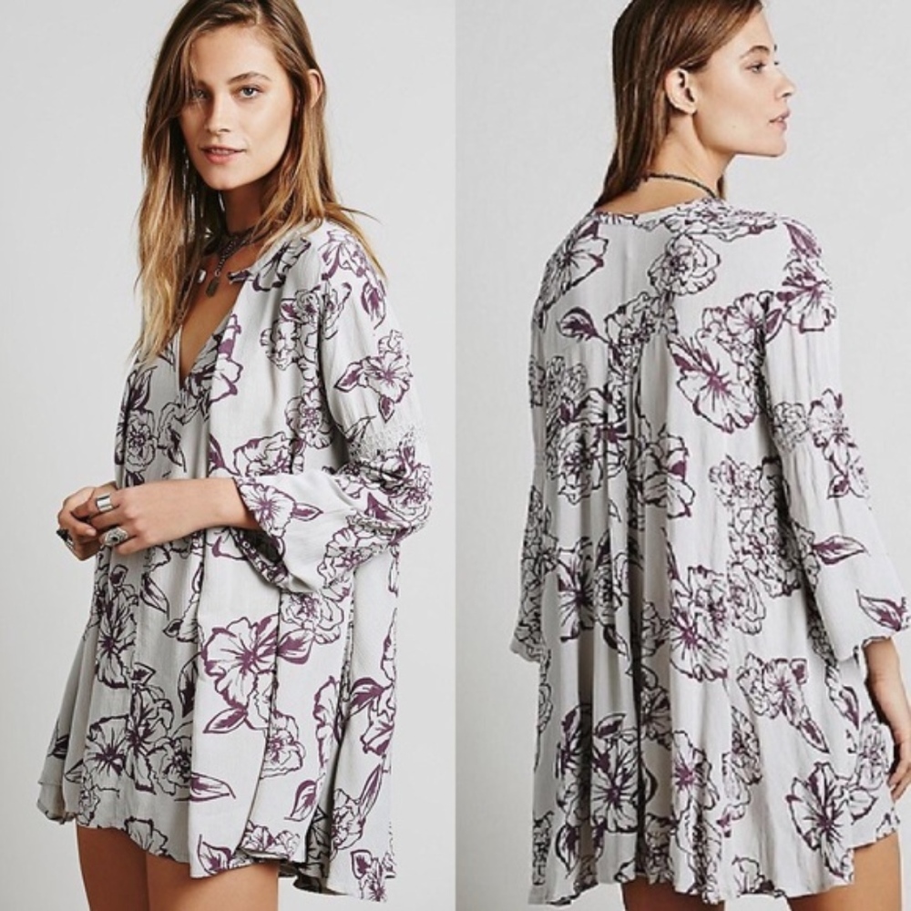 Free People Floral Boho Swing Tunic Dress B69